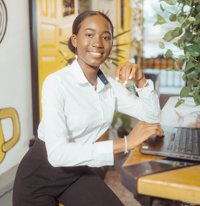 A smiling female business executive